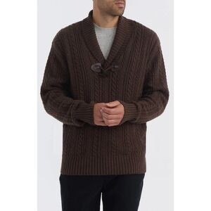 Hunter Men's Large Brown Cable Knit Shawl Collar Toggle Sweater Wool Blend NWT